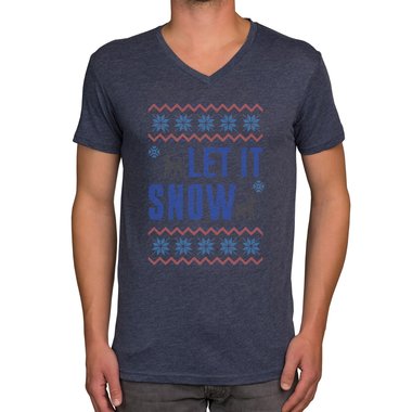 Herren T-Shirt - V-Ausschnitt - Let it snow dunkelblau-blau S