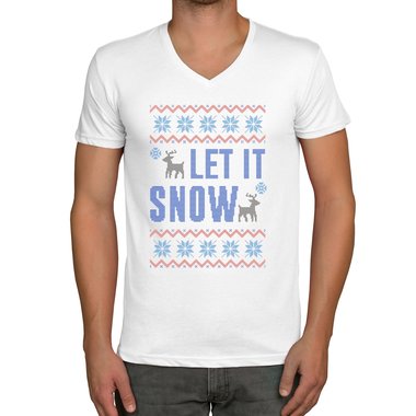 Herren T-Shirt - V-Ausschnitt - Let it snow dunkelblau-blau S