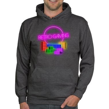 Herren Hoodie - Retro Gaming dunkelgrau-bunt XS