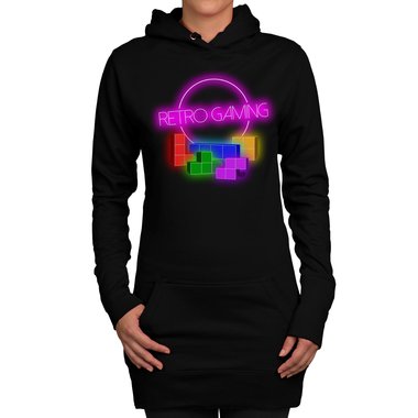 Damen Long Hoodie - Retro Gaming hellgrau-bunt XS