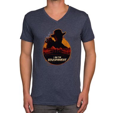 Herren T-Shirt - V-Ausschnitt - Wild West Cowboy dunkelblau-dunkelrot S