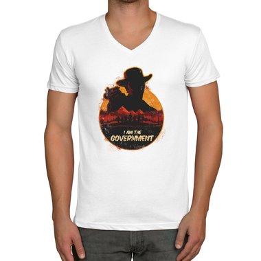 Herren T-Shirt - V-Ausschnitt - Wild West Cowboy weiss-dunkelrot XXXL