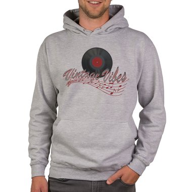 Herren Hoodie - Vintage Vibes hellgrau-rot 5XL