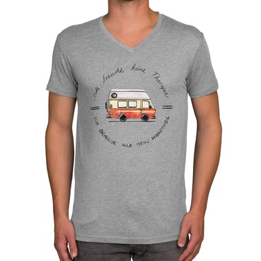 Herren T-Shirt - V-Ausschnitt - Ich brauche nur mein Wohnmobil hellgrau-schwarz S