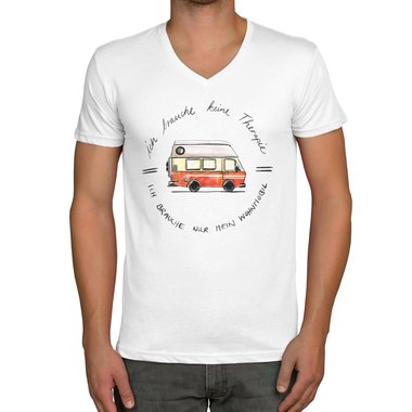 Herren T-Shirt - V-Ausschnitt - Ich brauche nur mein Wohnmobil hellgrau-schwarz S