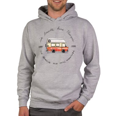 Herren Hoodie - Ich brauche nur mein Wohnmobil hellgrau-schwarz 5XL