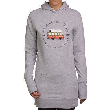 Damen Long Hoodie - Ich brauche nur mein Wohnmobil hellgrau-schwarz XL