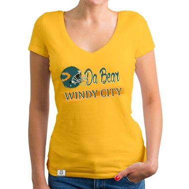 Damen T-Shirt V-Ausschnitt - Da Bear - Windy City weiss-trkis XXL