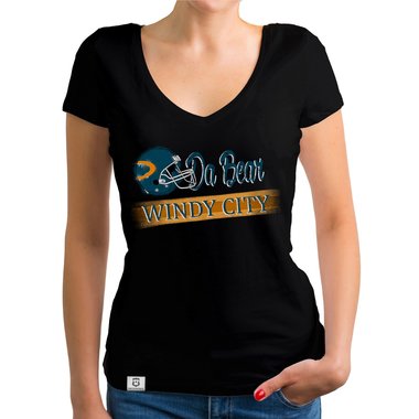 Damen T-Shirt V-Ausschnitt - Da Bear - Windy City weiss-trkis XXL