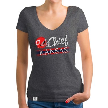 Damen T-Shirt V-Ausschnitt - Chief - Kansas weiss-rot XXL