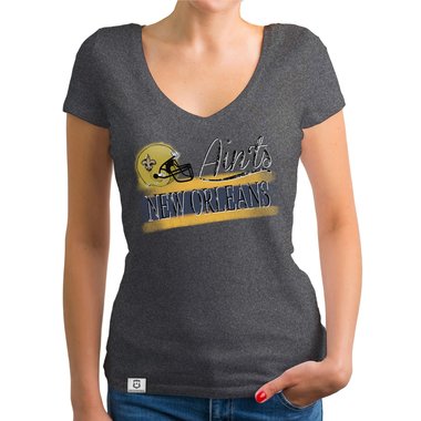 Damen T-Shirt V-Ausschnitt - Aints - New Orleans dunkelgrau-gelb XS