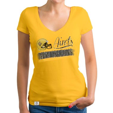 Damen T-Shirt V-Ausschnitt - Aints - New Orleans dunkelgrau-gelb XS