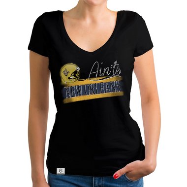 Damen T-Shirt V-Ausschnitt - Aints - New Orleans dunkelgrau-gelb XS