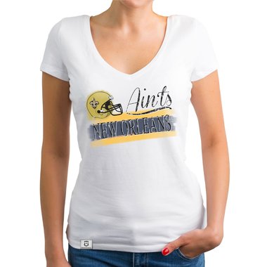 Damen T-Shirt V-Ausschnitt - Aints - New Orleans dunkelgrau-gelb XS