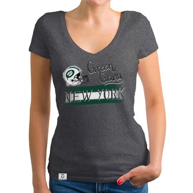 Damen T-Shirt V-Ausschnitt - Green Gang - NY weiss-dunkelgrn XXL