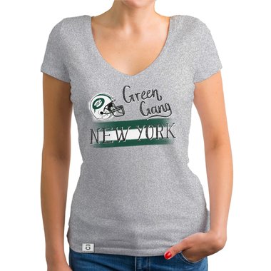 Damen T-Shirt V-Ausschnitt - Green Gang - NY weiss-dunkelgrn XXL