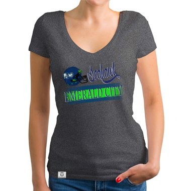 Damen T-Shirt V-Ausschnitt - Seahawk - Emerald City dunkelgrau-dunkelblau XS