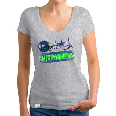 Damen T-Shirt V-Ausschnitt - Seahawk - Emerald City dunkelgrau-dunkelblau XS