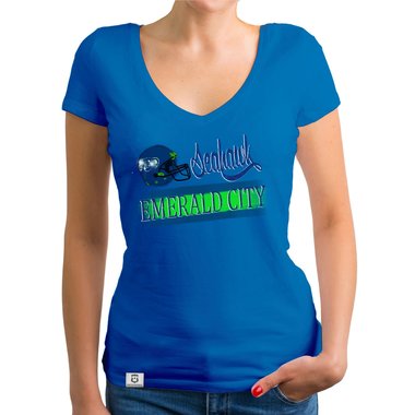 Damen T-Shirt V-Ausschnitt - Seahawk - Emerald City dunkelgrau-dunkelblau XS