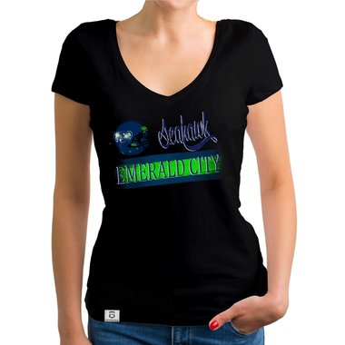 Damen T-Shirt V-Ausschnitt - Seahawk - Emerald City dunkelgrau-dunkelblau XS