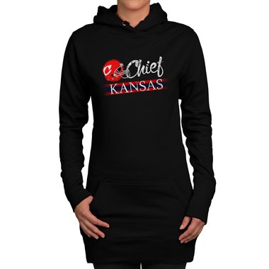 Damen Long Hoodie - Chief - Kansas schwarz-rot XL