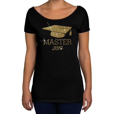 Damen T-Shirt U-Boot-Ausschnitt - Master 2019 schwarz-silberglitzer XL