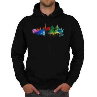 Herren Hoodie - Hamburg Aquarell schwarz-bunt XS