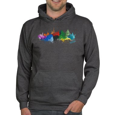 Herren Hoodie - Hamburg Aquarell schwarz-bunt XS