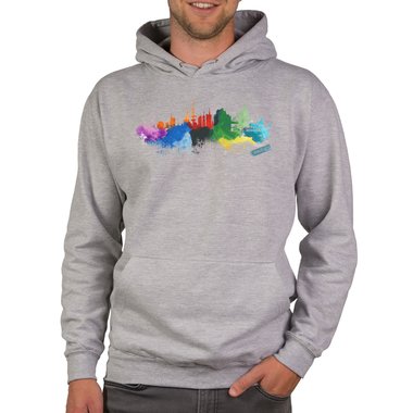 Herren Hoodie - Hamburg Aquarell schwarz-bunt XS