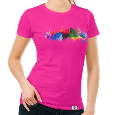 Damen T-Shirt - Hamburg Aquarell dunkelblau-bunt S