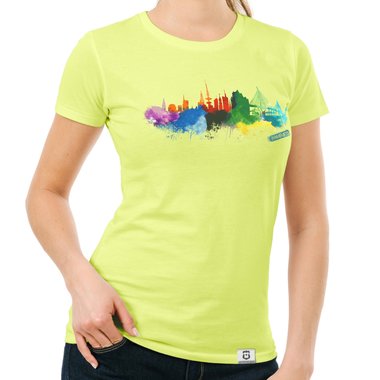 Damen T-Shirt - Hamburg Aquarell dunkelblau-bunt S