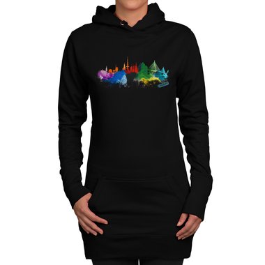 Long Hoodie - Hamburg Aquarell schwarz-bunt XL