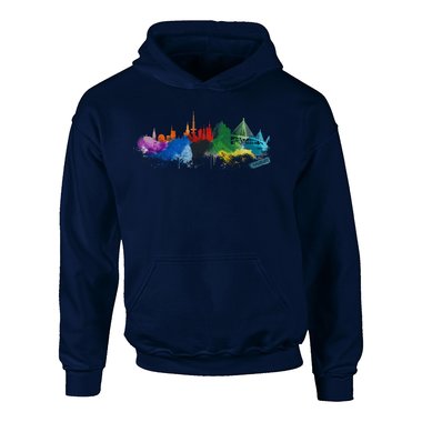 Kinder Hoodie - Hamburg Aquarell dunkelblau-bunt 80-92