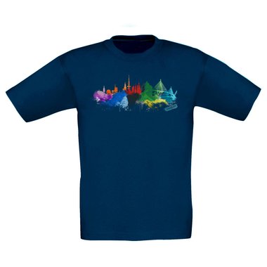 Kinder T-Shirt - Hamburg Aquarell weiss-bunt 152-164