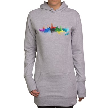 Damen Long Hoodie - Rostock Aquarell hellgrau-bunt XS