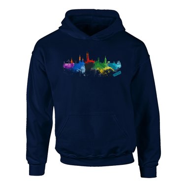 Kinder Hoodie - Rostock Aquarell dunkelblau-bunt 80-92