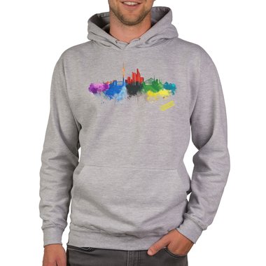 Herren Hoodie - Dsseldorf Aquarell dunkelgrau-bunt XXXL