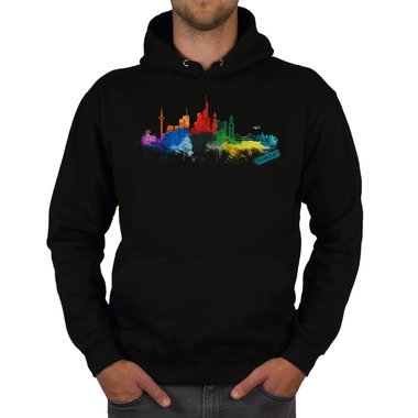 Herren Hoodie - Frankfurt Aquarell schwarz-bunt XS