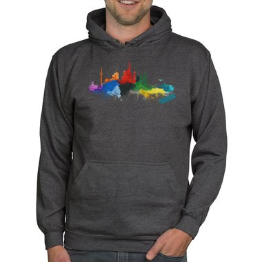 Herren Hoodie - Frankfurt Aquarell schwarz-bunt XS