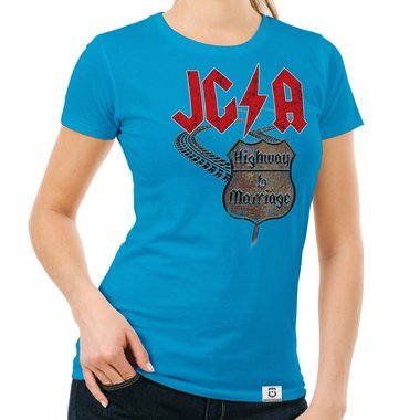 JGA Damen T-Shirt - Highway to Marriage dunkelblau-rot S