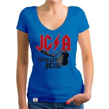 Damen JGA T-Shirt V-Ausschnitt - Wedding Bells dunkelgrau-weiss XS