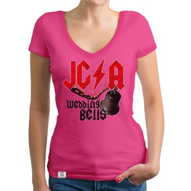 Damen JGA T-Shirt V-Ausschnitt - Wedding Bells dunkelgrau-weiss XS