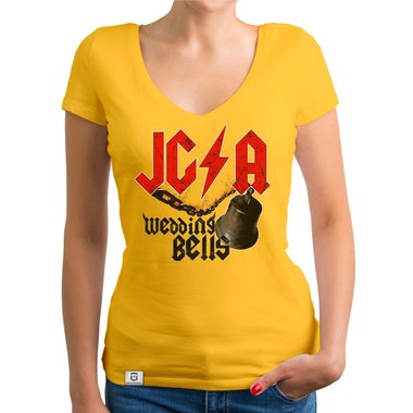 Damen JGA T-Shirt V-Ausschnitt - Wedding Bells dunkelgrau-weiss XS