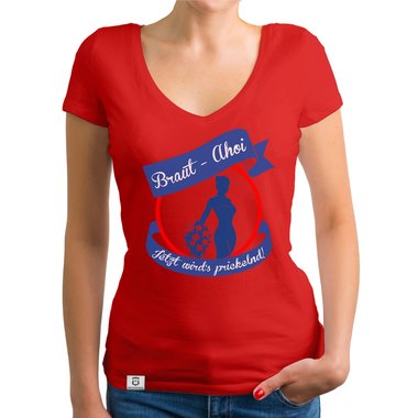 Damen JGA T-Shirt V-Ausschnitt - Braut Ahoi