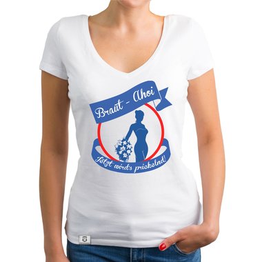 Damen JGA T-Shirt V-Ausschnitt - Braut Ahoi