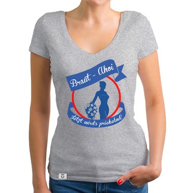 Damen JGA T-Shirt V-Ausschnitt - Braut Ahoi weiss-blau XXL