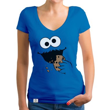 Damen T-Shirt V-Ausschnitt - Keks Monster