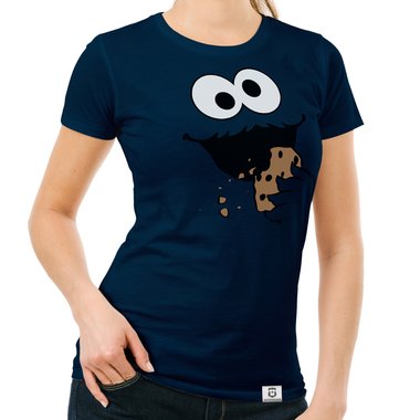 Damen T-Shirt - Keks Monster dunkelblau-schwarz S