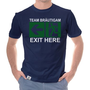 Herren JGA T-Shirt - Team Brutigam - Exit here dunkelblau-weiss S