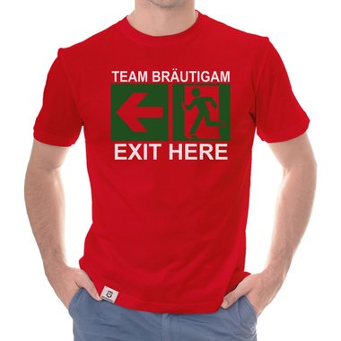 Herren JGA T-Shirt - Team Brutigam - Exit here dunkelblau-weiss S